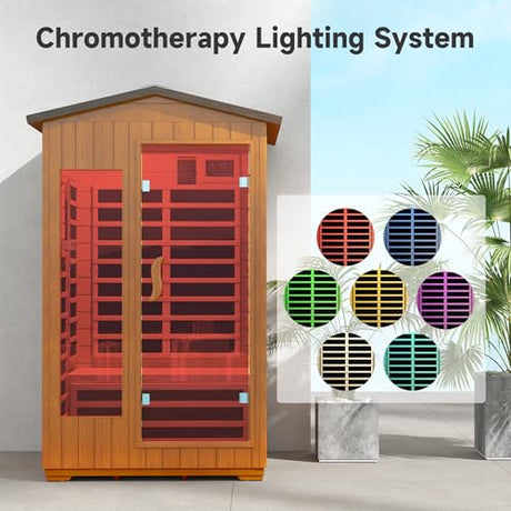 springspa Outdoor Infrared Sauna 2 Person for Home, 15amp Low EMF Far Infrared Spruce Wooden Sauna at Home with Bluetooth,LCD Panel springspa