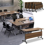 Folding Conference Room Tables,55" Flip Top Seminar Conference Tables,Foldable Meeting Table with Silent Wheels,Office Rolling Modular Meeting Room Table Mobile Training Tables (Walnut, 4 pack) Vlemkk