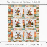 Patchwork Fabric Panel with Windmill Designs – 100% Cotton Satin, 6 Printed Panels 10”×10” + Patchwork Sheet 29.5”×19.7”, Single Continuous Cloth for Quilting & Sewing Fabricstown
