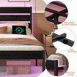 Chuangshuo Guard Full Size Bed Frame with Headboard,Heavy Duty LED Bed Frame with USB Charging Station,Mattress Foundation-Under Bed Storage, No Box Spring Needed, Noise Free，Black Chuangshuo Guard