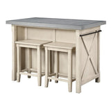 OSP Home Furnishings Nashville Kitchen Island with 2 Matching Stools, Cement Grey Top OSP Home Furnishings