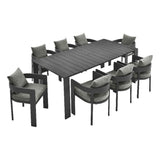 Modway Tahoe Outdoor Patio Powder-Coated Aluminum 9-Piece Dining Set in Gray Gray - Rectangular Patio Furniture Set for 8 - Outside Table with Umbrella Hole and Cushioned Chairs - Modern Patio Set Modway
