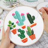 Louise Maelys 3 Sets Cactus Embroidery Kits for Beginners,Cross Stitch Kit for Adults,Crewel Starters Needlepoint with Plants Pattern, Hoop and Instruction