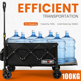 OVERMONT Collapsible Foldable Wagon Cart - 220lbs Extended Heavy Duty Folding Utility Wagons with Wheels - 100L Lightweight Garden Grocery Cart for Shopping, Grocery,Sports,Garden Overmont