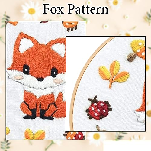 Louise Maelys Starter Embroidery Kits with Fox Pattern DIY Full Range Easy Needlepoint Cross Stitch Kits for Adults, Beginners with Stamped Animal Pattern