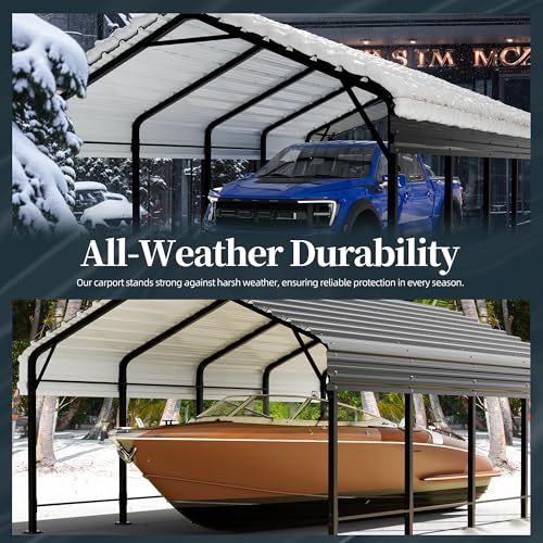 SUNLEI 12X20 FT Carport, Heavy Duty Carport Canopy with Galvanized Steel Roof and Frame, Metal Carport Upgraded Extra Large Garage for Pickup, Boat, Car and Tractors - WoodArtSupply