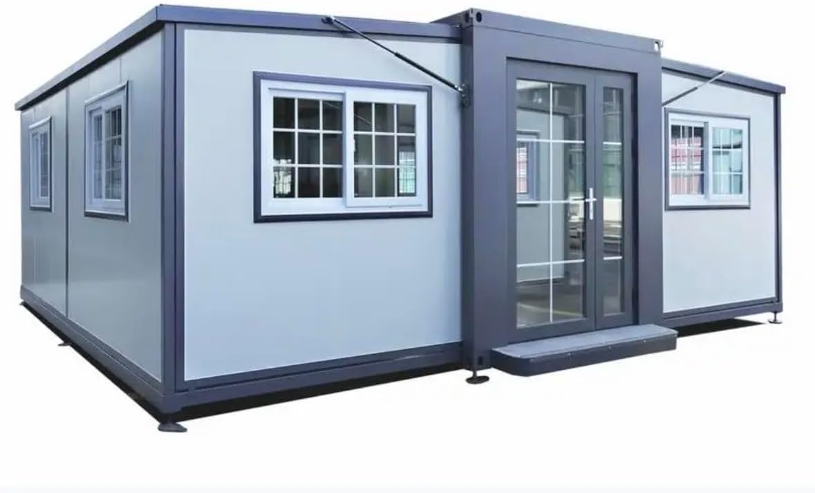 Generic Portable Prefacbricated Modern House, 19 x 20 FT, 2 Rooms, 1 Bathroom & 1 Kitchen, Alloy Steel, Foldable Outbuilding – Light Blue, R82827