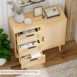 KFO Storage Cabinet, Rattan Sideboard Cabinet with 3 Drawers & Door, Wooden Buffet Cabinet for Living Room, Dining Room, Hallway, Kitchen, Entryway… KFO