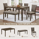 RuiSiSi 6-Piece Dining Table Set for 6, Farmhouse Wood Kitchen Table Set with Chairs and Bench, Rustic Dining Room Kitchen Table Set for 6 People, Dark Walnut RuiSiSi