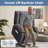 DUMOS Power Lift Recliner Chair with Vibration Massage and Heat for Elderly, Ergonomic Overstuffed Breathable Fabric Reclining Chair with 3 Pockets, Remote Control, Living Room, Bedroom, Grey DUMOS