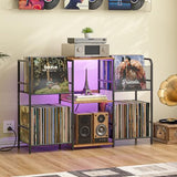 3IngSeagulls Record Player Stand with Power Outlets and LED Light, Turntable Stand Storage Up to 350+ Albums, Record Player Stand with Vinyl Storage, Tuntable Stand with Record Holder for Living Room 3IngSeagulls
