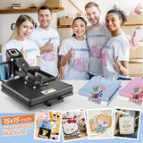 Whubefy Heat Press Machine 15x15 with Fully Slide Out Drawer, 1200W Heat Press Machine for T Shirts Printer, Heat up Fast&Even, Sublimation Shirt Press Machine for Mouse Pad, Pillow, Coaster, Puzzles Whubefy