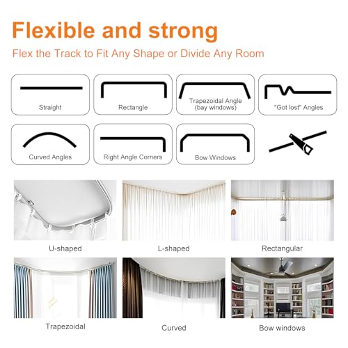 Room Divider Curtains Flexible Ceiling Tracks Set Curtain Track Ceiling Mount Blackout Curtain for Living Room Bedroom Ceiling Curtain Rod Privacy Dividers Panels W100 x H84 Black Drape & Black Rail hoeflife