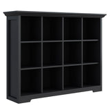 OSCHF Cube Storage Bookcase with Base - Wooden 3 Tiers Floor Standing Open Shelf Cabinet for Home and Office, 12-Cube Lattice Bookshelf, Black OSCHF