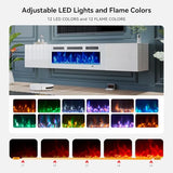 MXV 70'' Floating TV Stand, Modern Media Entertainment Center with 36" Electric Fireplace, TV Console Cabinet Wall Mounted, Adjustable 12-Color LED Lights, for Living Room, White + White MXV