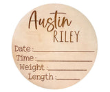 Personalized Newborn Announcement Sign for Hospital - Single Sided - Wooden Birth Announcement Sign - Name Baby Announcement Sign Customized Gender Neutral (Single Sided Name and Blank Stats) WoodArtSupply