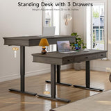 ONBRILL Standing Desk with Drawers, 55 x 23 Inch Electric Height Adjustable Desk with Storage & Outlets, for Computer Workstation, Home Office, Retro Curved Table Corner Design, Dark Walnut ONBRILL