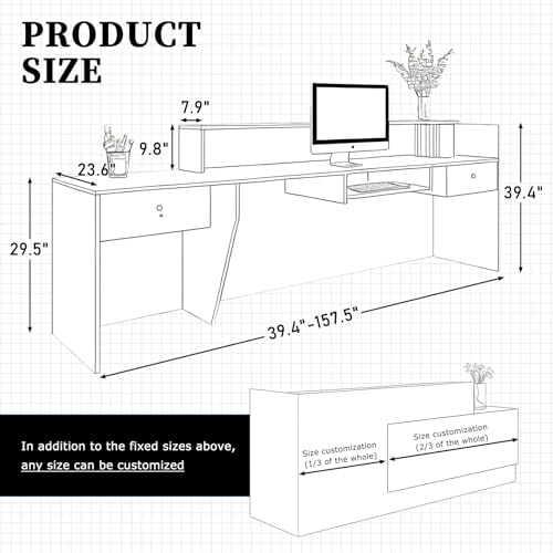 L-Shaped Reception Desk with Counter, Lockable Drawers & Storage, Modern Front Desk Reception Counter 47–118 Inch, Office Salon Checkout Receptionist Desk White + Orange Left 55.1 x 23.6 x 39.4 in Tazyee