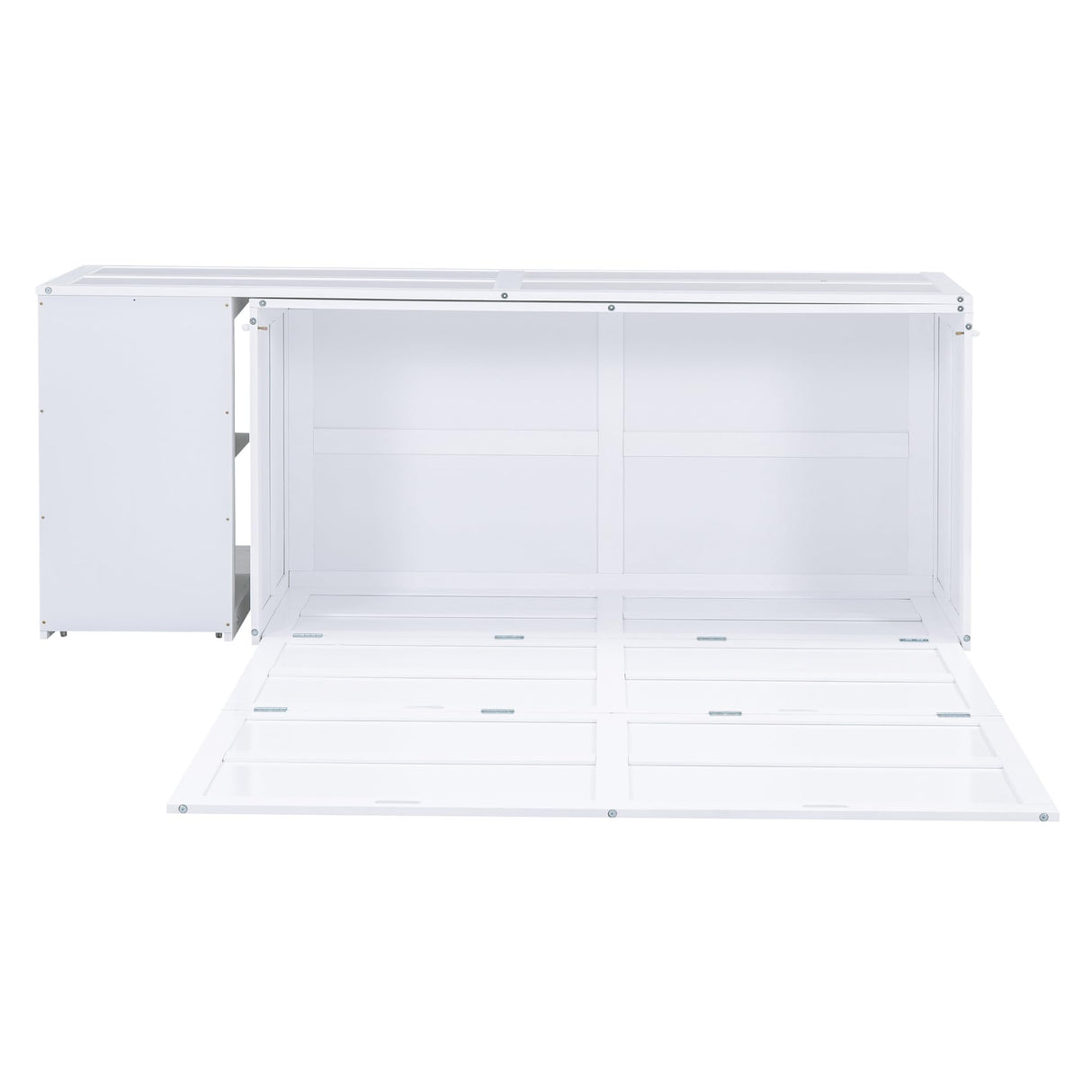 GDFStudio Boden Queen Size Murphy Bed, Queen Size Murphy Bed with 2 Storage Shelves, Solid Wood Frame with Rotable Desk, Resembles as Storage Cabinet, Space Saving Design for Small Space Dorm, White GDFStudio