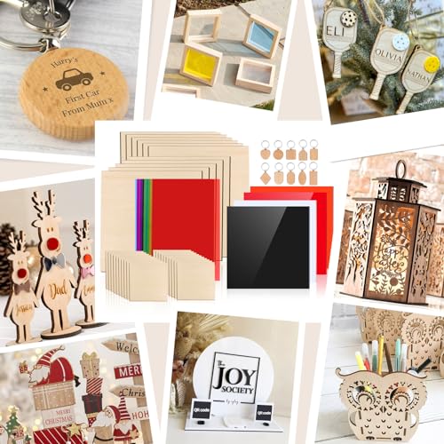 Adrattnay Laser Material Explore Kit, 170PCS Laser Engraving Supplies for Crafting,17 Kinds Blanks Includes Basswood, Birch, Acrylic, Leather, Metal for Engraver Machine Adrattnay