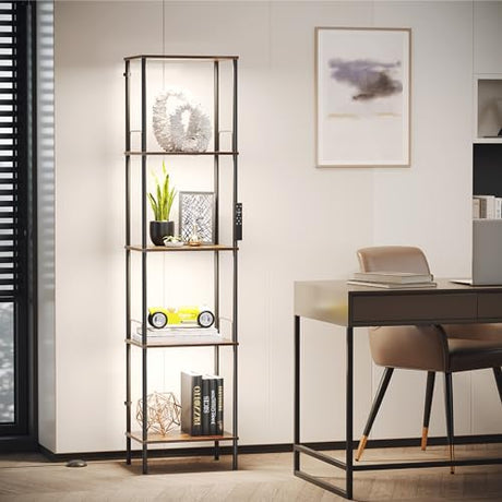 SUNMORY Display Shelf with Dimmable Lights, Lighted Display Cases for Collectibles, Adjustable Color Temperature and Brightness, Display Cabinet, Floor Lamp with Shelves, Home Decor, Rustic Brown SUNMORY