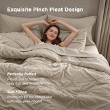 Bedsure Queen Comforter Set Beige - Bed in a Bag Queen Size Bedding 7 Pieces, GentleSoft™ Pintuck Bed Set Gift for Family, Pinch Pleat All Season Comforter with Sheets, Pillowcases & Shams Bedsure