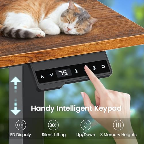 SEDETA 56.7" L Shaped Standing Desk, Reversible Computer Office Desk with Drawers & Hutch, Stand Up Corner Gaming Desks with LED Lights & Power Outlets for Home Office, Rustic Brown SEDETA