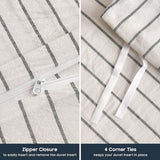 Wake In Cloud - Striped Cotton Duvet Cover Set, Ticking Stripe Vertical Pinstripe Farmhouse, 100% Washed Cotton Textured Percale Bedding Set, 3 Pieces, White, King Size Wake In Cloud