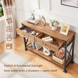 HOMBAZAAR Entryway Table,Rustic Console Table with 2 Drawers, Industrial Console Tables with Storage for Entryway, Hallway, Living Room,Brown,47 Inch HOMBAZAAR