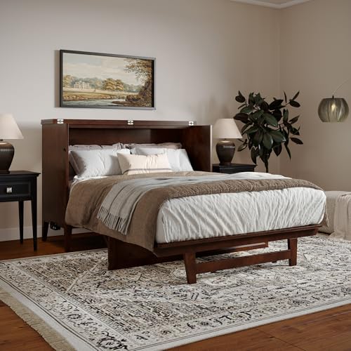 AFI, Santa Fe Full Murphy Bed Chest with 6" Mattress & Built-in USB Charger, Walnut AFI