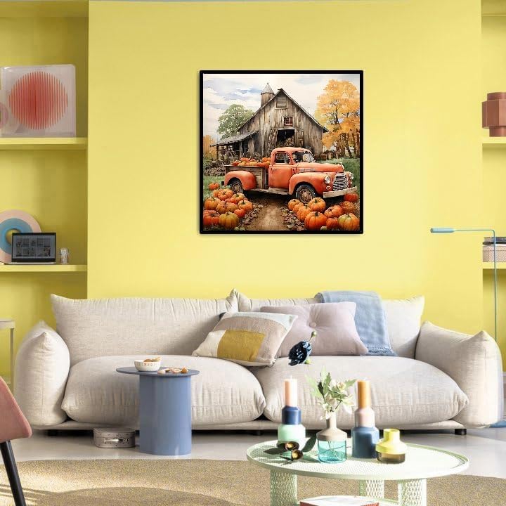 JFYHAB 5D Diamond Painting Kits for Adults Beginners,Fall Farm Diamond Art Kit,DIY Truck Full Drill Diamond Dot Gem Art Kits for Adults,Home Wall Decor 12 * 12 JFYHAB