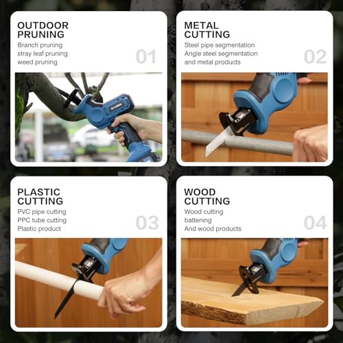 G LAXIA Reciprocating Saw, 20V Cordless Reciprocating Saw with 4.0Ah Battery, Tool-Free Blade Change, 3Pcs Blades for Wood, Soft Metal, PVC Pipe Cutting G LAXIA