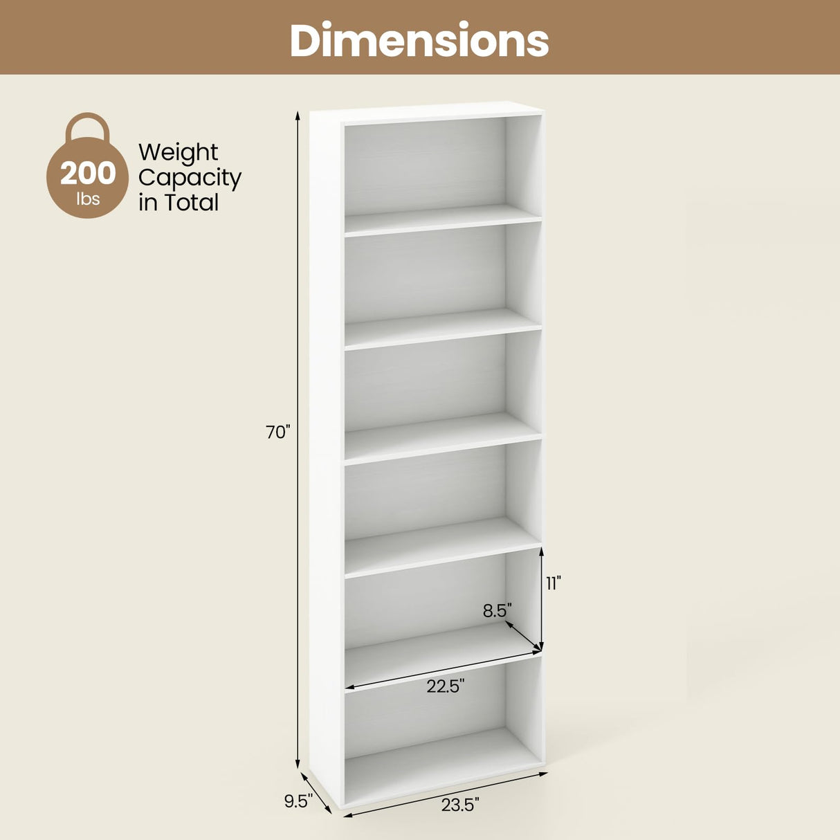Giantex 6-Tier Bookcase, 70" Tall Wooden Bookshelf, Freestanding Storage Organizer w/Open Shelves, Anti-Tipping Kits, Modern Floor Standing Display Shelves for Living Room, Bedroom (1,White) Giantex