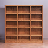 BOWERY HILL 72" Classic Triple Wide Wood Bookcase with 12 Adjustable and 3 Fixed Shelves in Dry Oak Finish BOWERY HILL