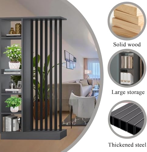 Wall Room Divider with Storage Shelves, Modern Freestanding Room Divider Screen, Open Room Wood Partition for Home & Office Decor (White + Black, 55" L x 9.5" W x 79.5" H) URMUYJJ