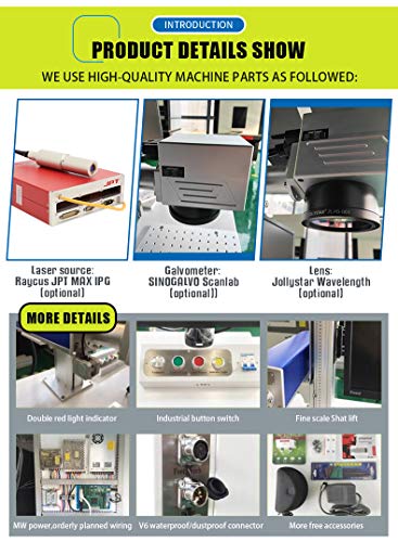 50W Enclosure Type JPT Fiber Laser Marking Machine Fiber Laser Engraver Laser Marker 110×110mm Lens and D69 Rotary Axis Class 1 Laser Output Power 0.39mW SFX
