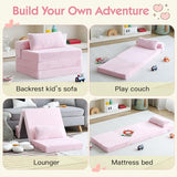 Givjoy Foldable Floor Mattress with Pillow for Kids, Toddler Washable Tri Folding Floor Nap Mat for Sleeping Daycare, Child Trifold Futon Sofa Bed with Storage Bag for Playroom Girls and Boys, Pink Givjoy