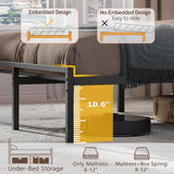 OURPIC Full Size Bed Frame with Headboard, Bed Frame Full Size with LED Light and Charging Station, Black Metal Platform Bedframe and Storage Shelf, No Box Spring Needed, Noise Free OURPIC
