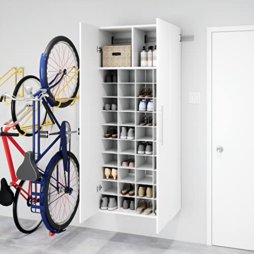 Prepac HangUps 30" Shoe Storage Cabinet, Cabinet Wall Mount, Wall Cabinet Storage for Shoes with 40 Cubbies, Ideal for Utility Room, Garage and Bedroom, 30" W x 72" H x 16" D, White Prepac