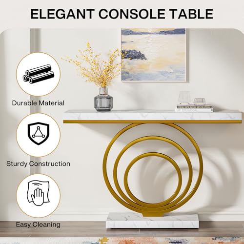 Tribesigns 41-Inch Gold Entryway Table, Modern Console Table Narrow Long, Contemporary Accent Table for Living Room, Hallway, Entrance, Faux Marble Veener Top Tribesigns