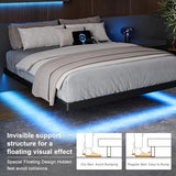 Feonase Queen Floating Bed Frame with Charging Station and Led Lights, Metal Bed Frame with Heavy Duty Steel Slats Supports, No Box Spring Needed, Easy Assembly, Noise Free, Black Feonase