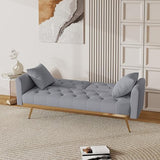 Modern Velvet 2 in 1 Futon Sofa Bed,Convertible Folding Sleeper Bed Couches with 2 Pillows,73" Tufted Recliner Love Seat with Golden Chrome Legs for Living Room Apartment Office (Grey-New) Anwick