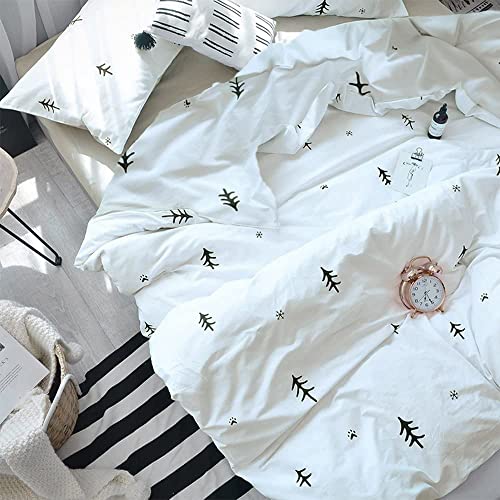 BuLuTu Kids Duvet Cover Full Size Cotton White/Grey,Premium Boys Girls Bedding Sets Twin,Single Bed Comforter Cover Zipper Closure,Forest Tree Print Pattern,Super Soft,Breathable,No Comforter BuLuTu