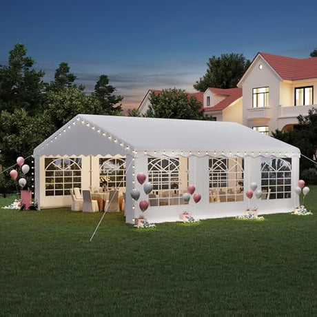EROMMY 20x20ft Party Tent, Heavy Duty Large Wedding Canopy Outdoor Carport with 6 Removable Sidewalls, 2 Roll-up Doors, 2 Storage Bags, Gazebo Shelter Tent for Party Event Commercials, White EROMMY