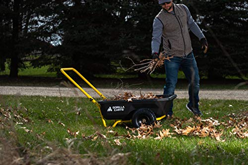 Gorilla Carts GCR-4 Poly Dump Cart, 2-Wheel Garden Wagon with Foldable Handle, 4 cu ft, 300 lb. Capacity, Black/Yellow