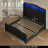 Belffin Queen Size Bed Frame and Headboard, 50.9" Velvet Upholstered Wingback Bedframe with LED Lights & Storage/Charging Station, Button Tufted Tall Footboard, No Box Spring Needed, Noise-Free, Black Belffin