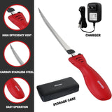 Cushore Cordless Electric Knife Rechargeable with 2 Set of 8 Fully Serrated S.S. Blades, Multi Function for Turkey Knife, Portable Carry Case for Fishing, Filleting, and Outdoors (Red) Cushore
