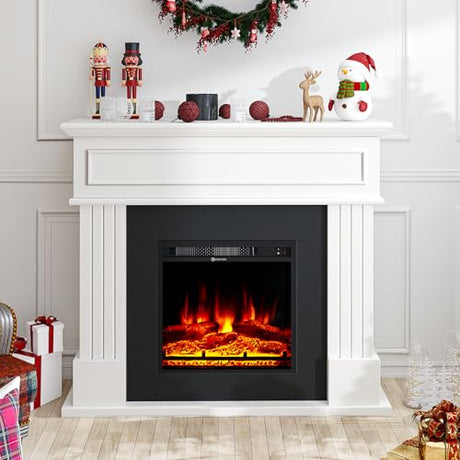 oneinmil Electric Fireplace with Mantel, Fireplace TV Stand with 18’’ Electric Fireplace Heater, 3D Realistic Flame, Freestanding Fireplace for Living Room, Bedroom, White oneinmil