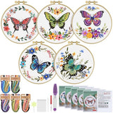 ERKOON 5 Sets Embroidery Kit for Beginners (Butterfly and Flower)