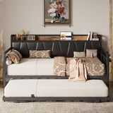LIKIMIO Daybed with Trundle Bed, Twin Bed Frame with Storage Headboard and Charging Station, Sofa Day Bed with Strong Supports for Living Room, Bedroom, and Guest Room, Black LIKIMIO